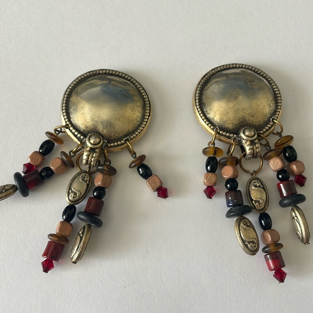 Vintage tribal bohemian clip on earrings lightweight EUC Many colors!